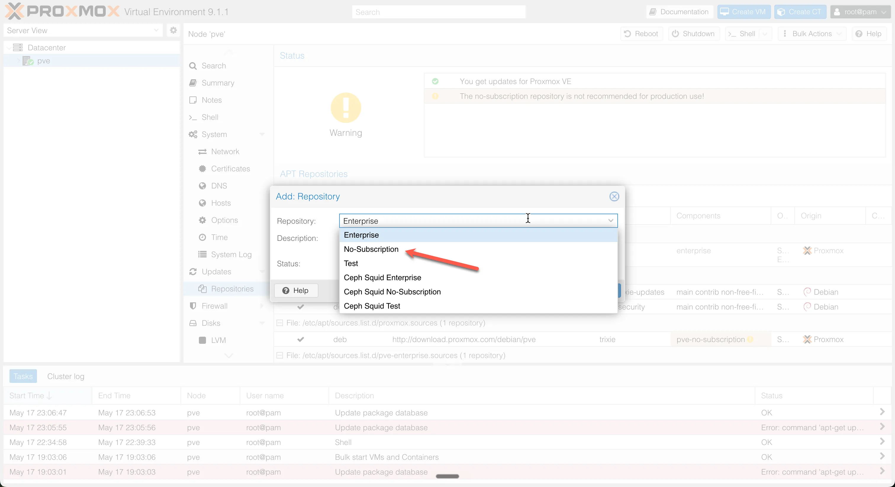 Adding No-Subscription Repo
