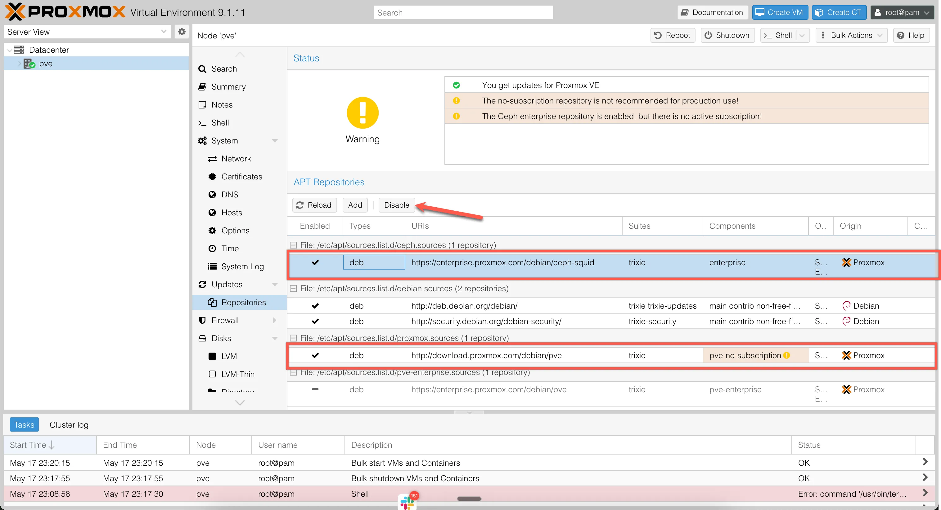 Disabling Enterprise Repo
